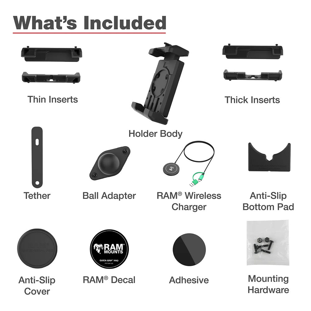 Ram Mount RAM Quick-Grip Pro XL w/Ball & Qi2 15W Wireless Charger