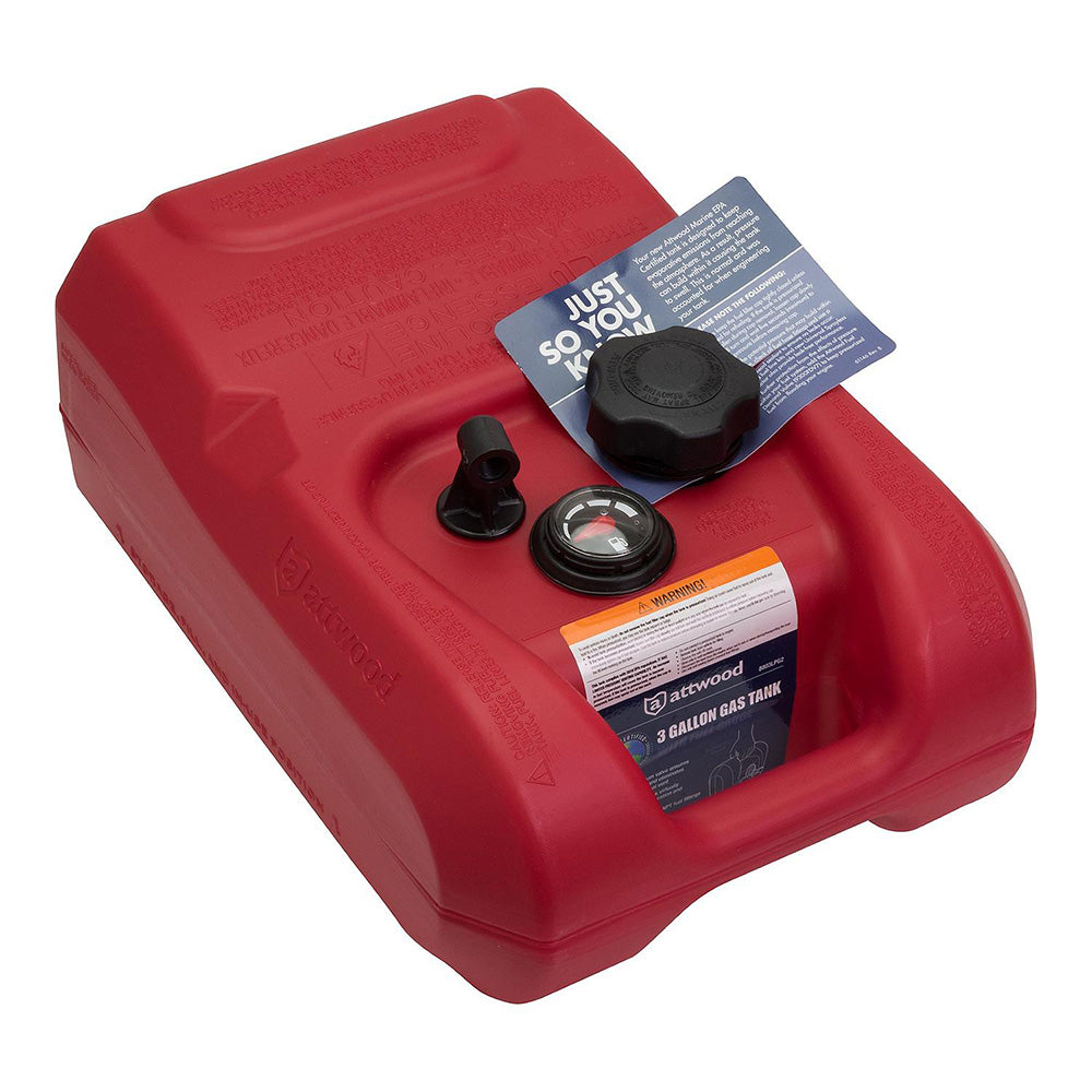 Attwood Portable Fuel Tank - 3 Gallon w/Gauge - Boat Gear USA
