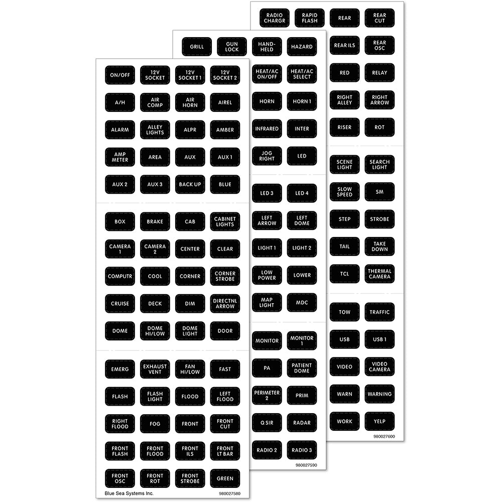 Blue Sea 7870 Black 180 Label Set - Emergency Vehicles - Boat Gear USA