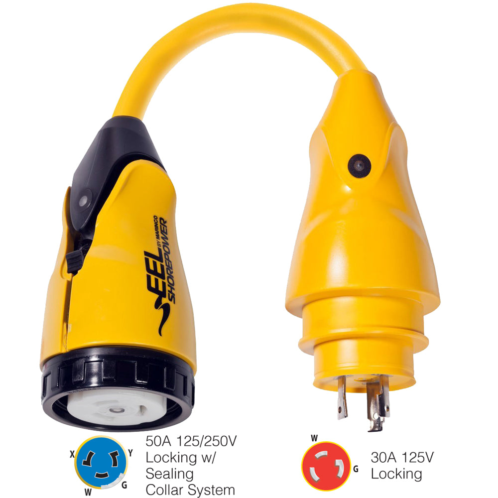 Marinco P30-504 EEL 50A-125/250V Female to 30A-125V Male Pigtail Adapter - Yellow - Boat Gear USA