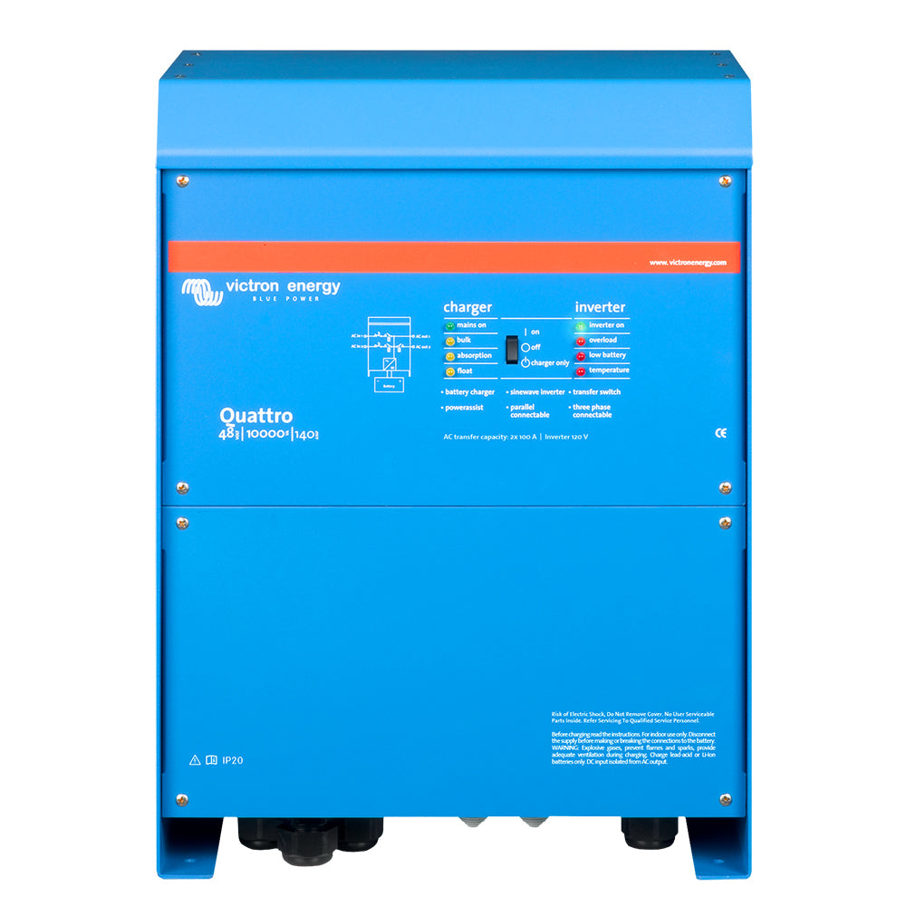 Victron Quattro Inverter/Charger 48 VDC - 10,000W - Dual 100AMP 120V AC Inputs - Auto Transfer Switch - 140AMP Battery Charger - Stackable - Boat Gear USA