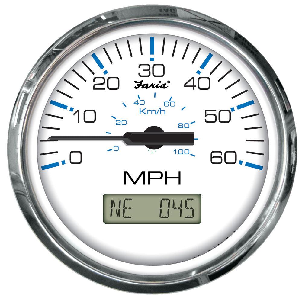 Faria Chesapeake White SS 4" Speedometer w/LCD Heading Display- 60MPH (GPS) - Boat Gear USA