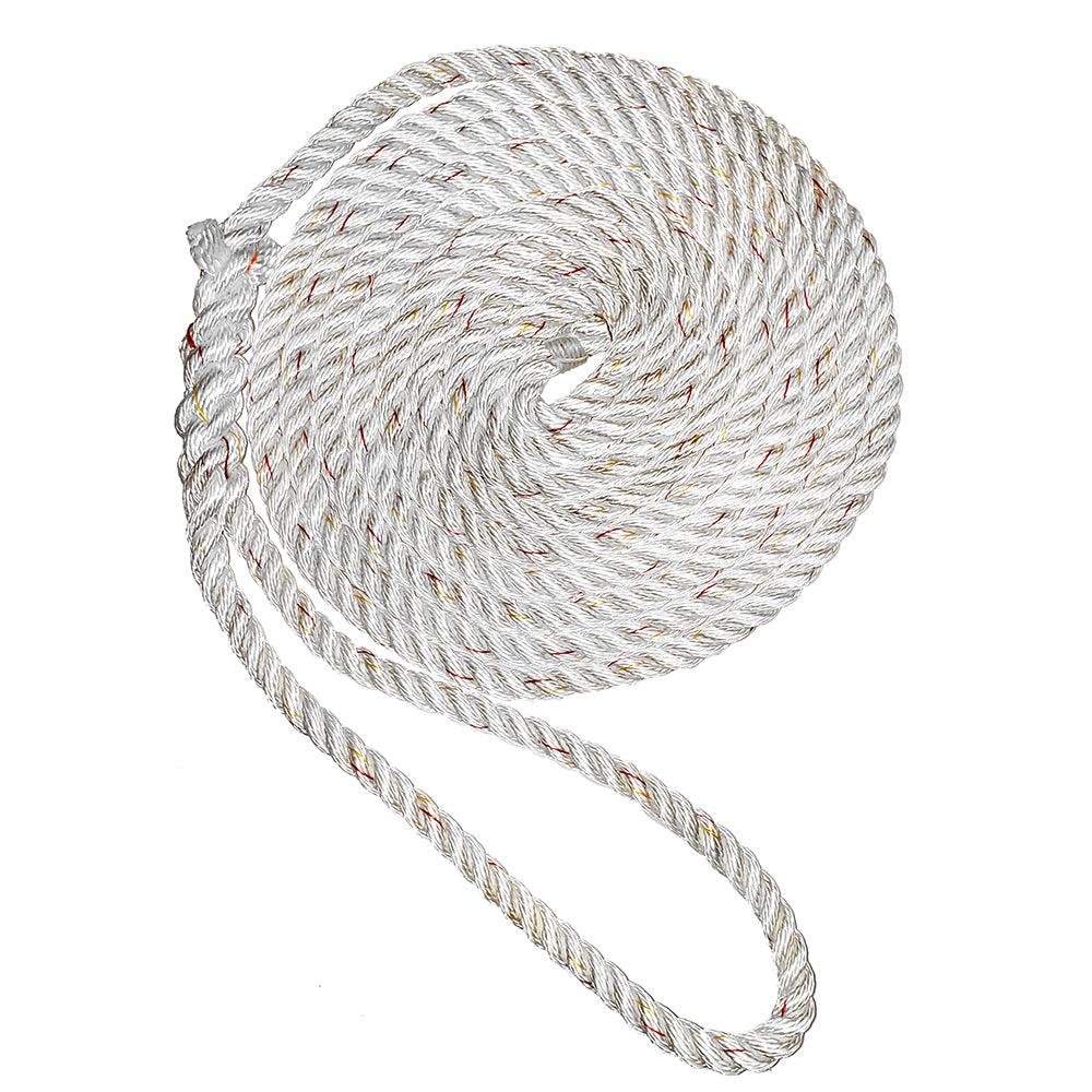 New England Ropes 3/8" Premium 3-Strand Dock Line - White w/Tracer - 25' - Boat Gear USA
