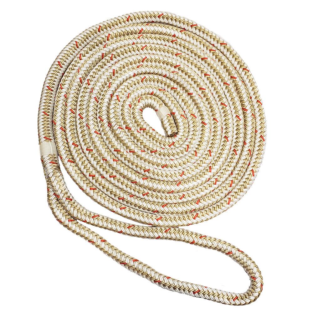 New England Ropes 5/8" Double Braid Dock Line - White/Gold w/Tracer - 35' - Boat Gear USA