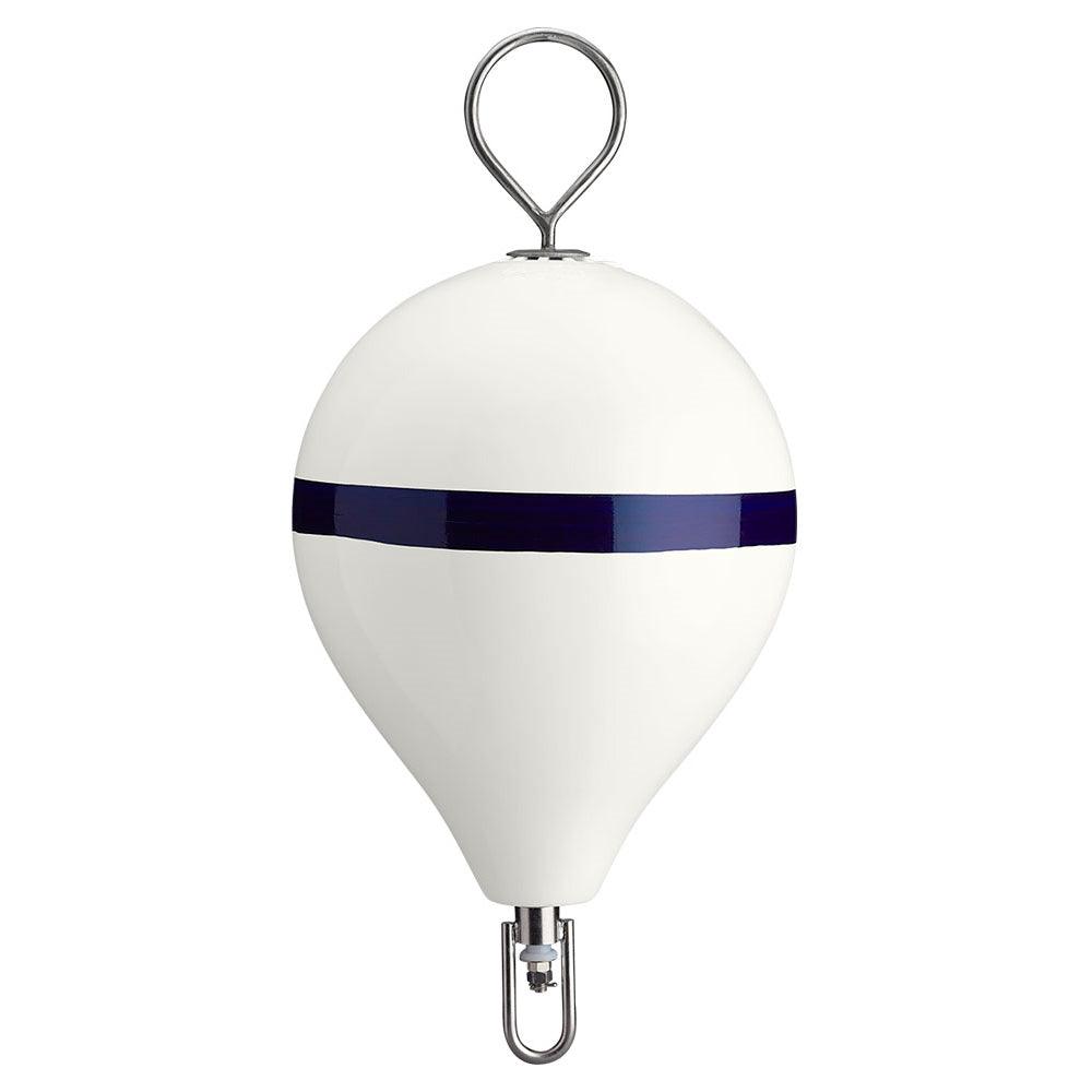 Polyform 17" CM Mooring Buoy w/SS Iron - White Blue Stripe - Boat Gear USA