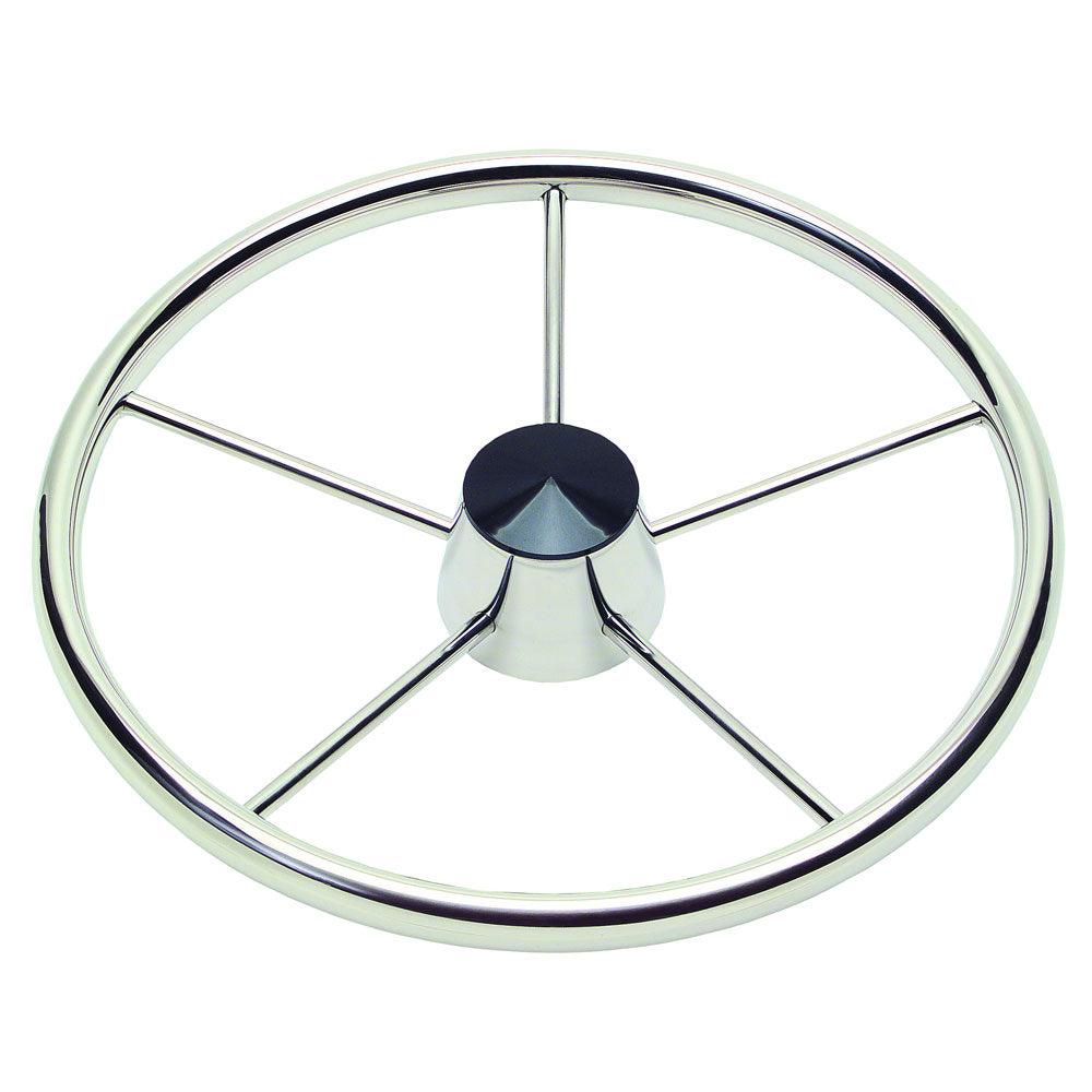 Schmitt & Ongaro 170 13.5" Stainless 5-Spoke Destroyer Wheel w/ Black Cap and Standard Rim - Fits 3/4" Tapered Shaft Helm - Boat Gear USA