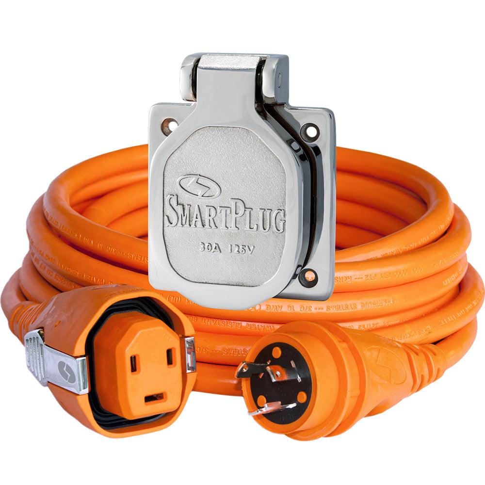 SmartPlug 30 AMP Dual Configuration Cordset & Stainless Steel Inlet Combo - 50' - Boat Gear USA