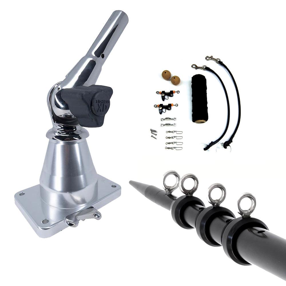 Tigress XD Bay Series Top Mount System - 15' - Aluminum Black Outriggers Deluxe Rigging Kit - Boat Gear USA