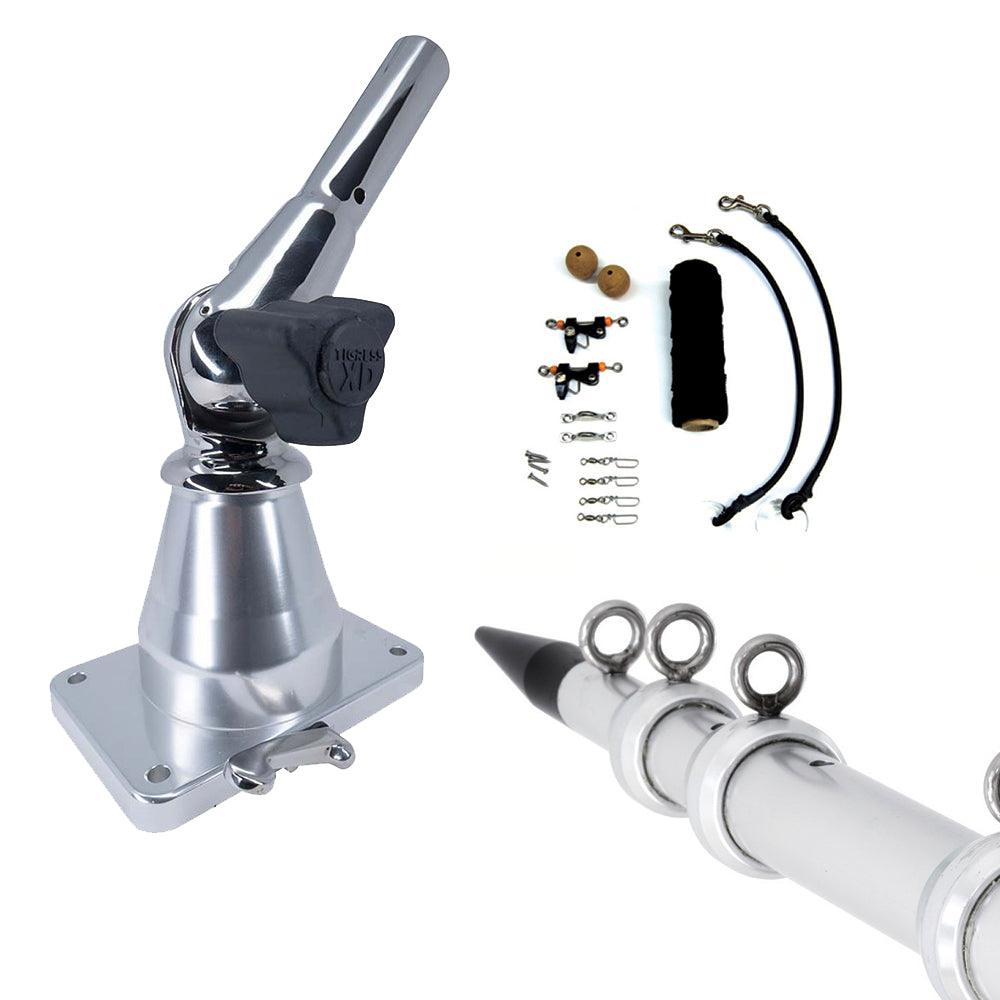 Tigress XD Bay Series Top Mount System - 15' - Aluminum Silver Outriggers Deluxe Rigging Kit - Boat Gear USA