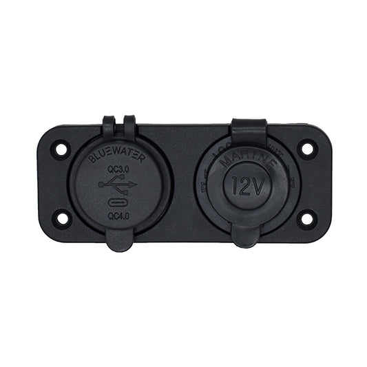 Bluewater Dual USB/USB-C 12V Combo Receptacle w/Plate
