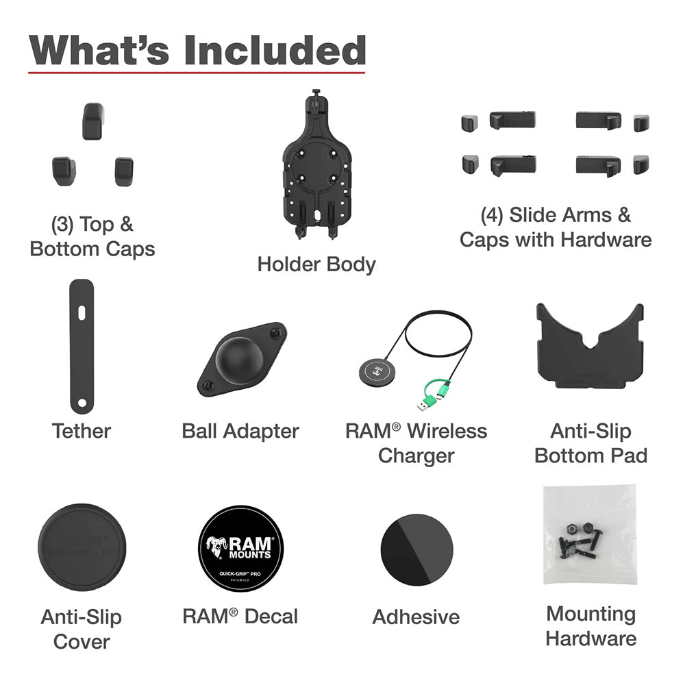Ram Mount RAM Quick-Grip Pro w/Ball & Qi2 15W Wireless Charger