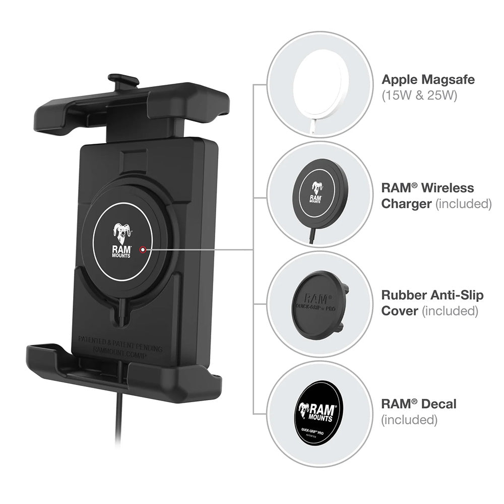 Ram Mount RAM Quick-Grip Pro XL w/Ball & Qi2 15W Wireless Charger