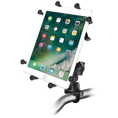 RAM Mount Handlebar Rail Mount w/Zinc Coated U-Bolt Base & Universal X-Grip Cradle for 10" Large Tablets
