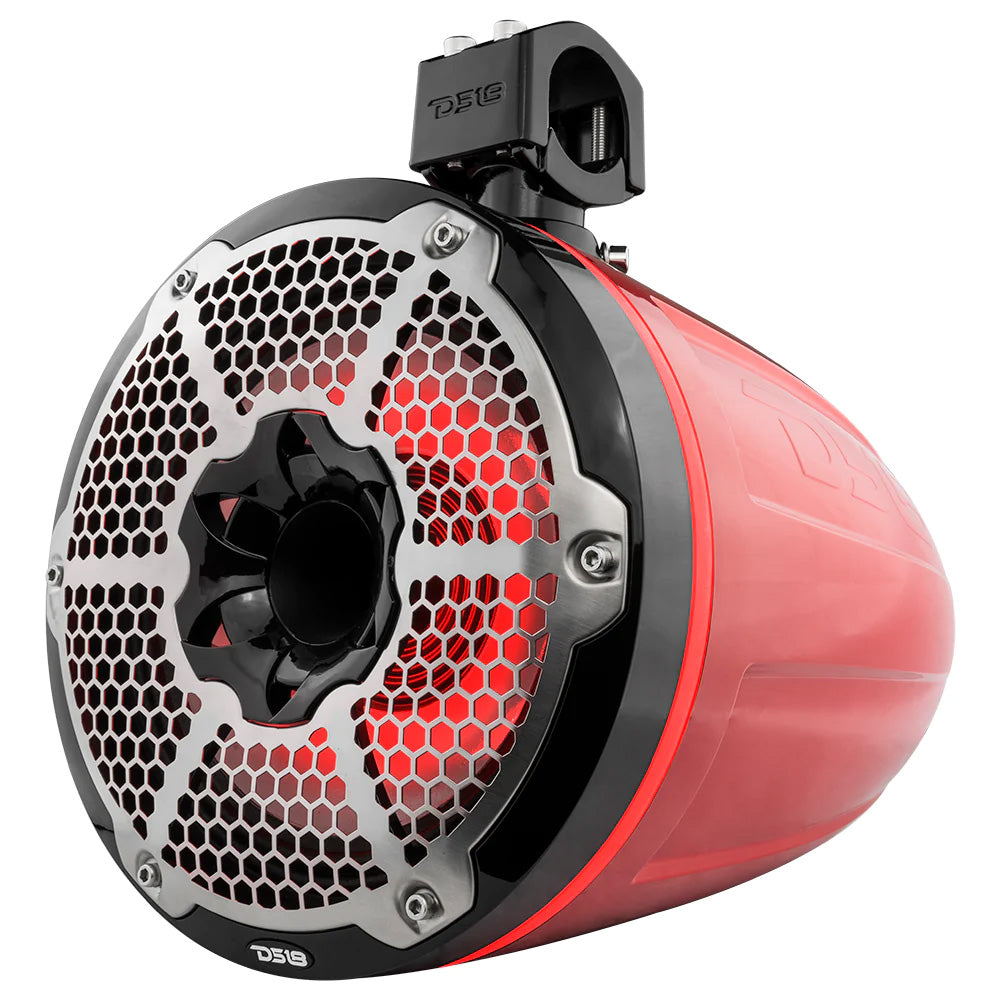 DS18 HYDRO 10" Neodymium Marine Towers w/Built-In Passive Radiator, 1" Driver & RGB LED Lights - 900W - Red