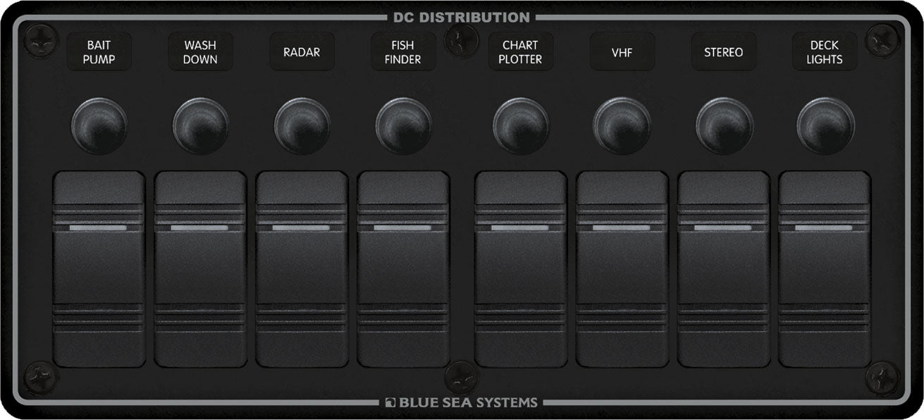 Blue Sea Water Resistant Circuit Breaker Panel 8 Position-Black