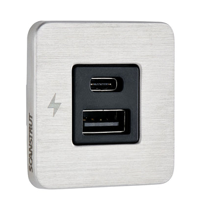 Scanstrut TILE USB-A/USB-C Interior Charging Socket - 12/24V - Stainless Steel Bezel