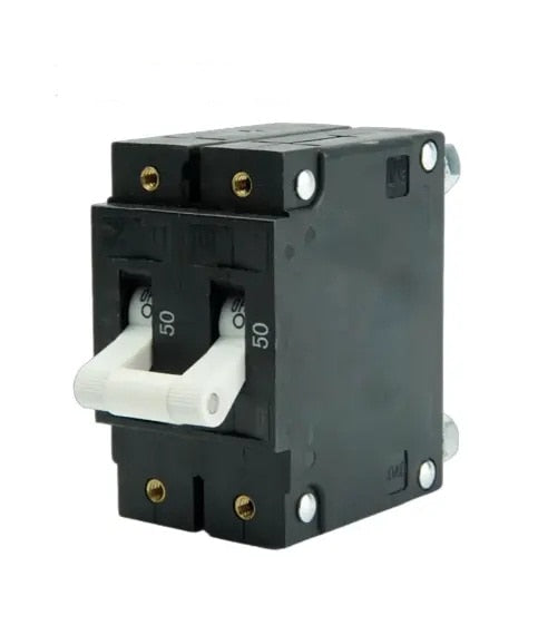 EGIS C Series White Toggle Panel Mount Circuit Breaker Double Pole AC 50 Amp Retail Pack