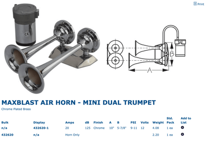 Sea-Dog MaxBlast Air Horn - Mini Dual Trumpet - Boat Gear USA