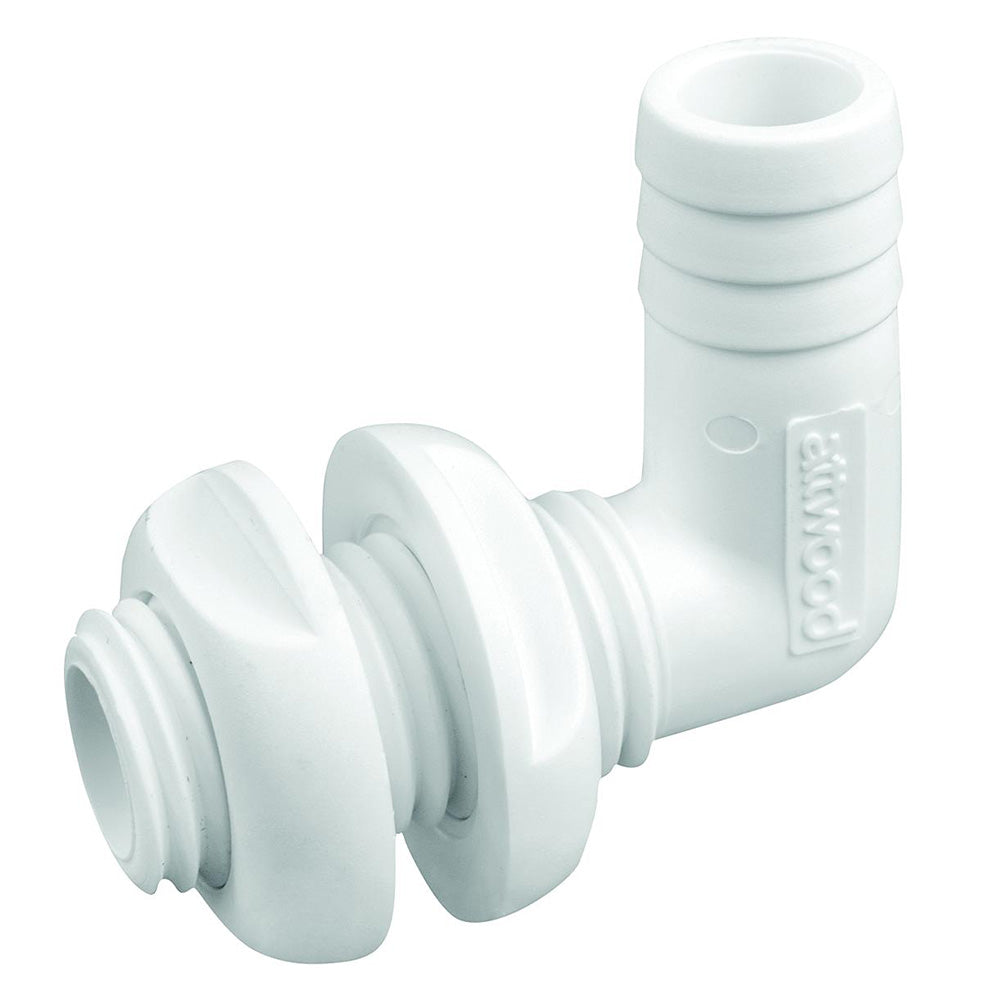 Attwood White Plastic 90 Degree Thru-Hull Connector - 3/4" Inner Diameter - Boat Gear USA