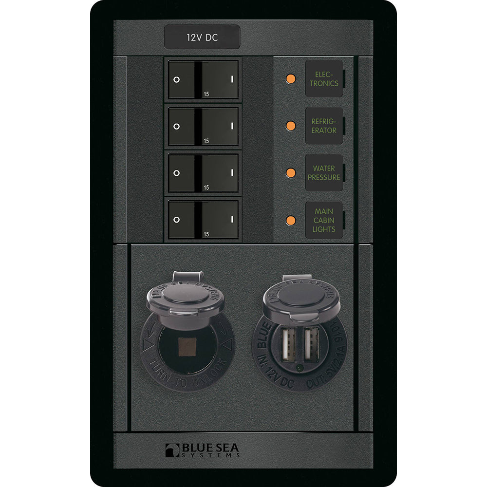 Blue Sea 1495 - 360 Panel - 4 Position 12V w/Dual USB & 12V Socket - Boat Gear USA