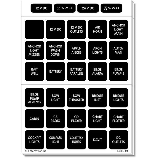 Blue Sea 4218 Square Format Label Set for Battery Management Panels - 30 - Boat Gear USA