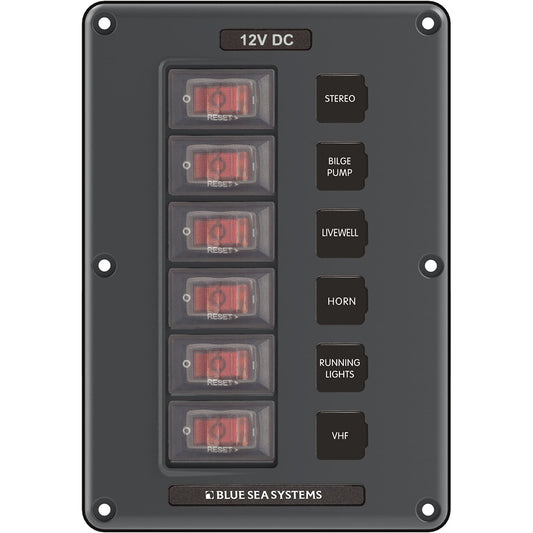 Blue Sea 4322 Circuit Breaker Switch Panel 6 Position - Gray - Boat Gear USA