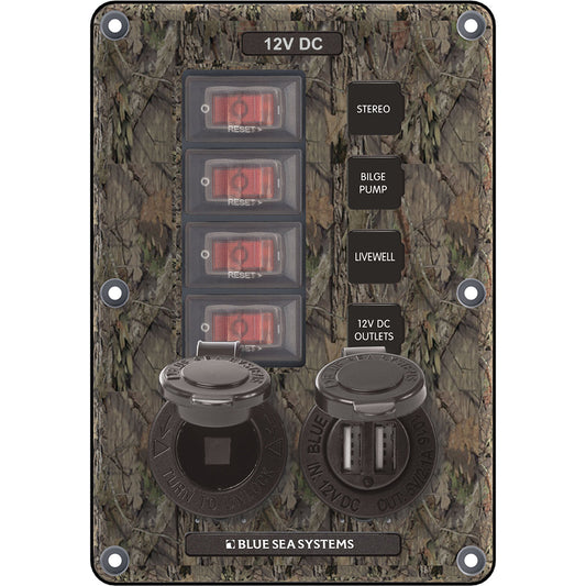 Blue Sea 4324 Circuit Breaker Switch Panel 4 Postion - Camo w/12V Socket & Dual USB - Boat Gear USA