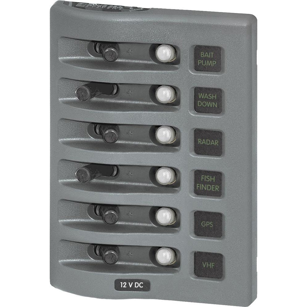 Blue Sea 4376 WeatherDeck Water Resistant Circuit Breaker Panel - 6 Position - Grey - Boat Gear USA
