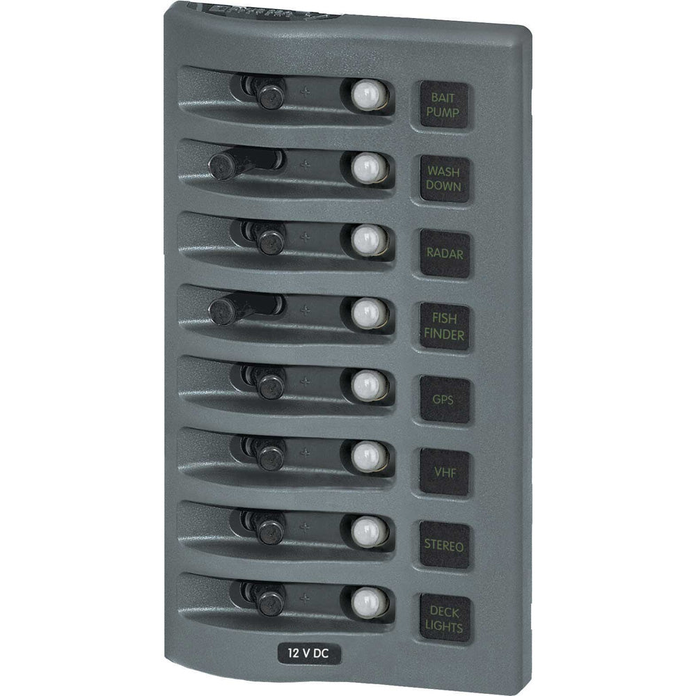 Blue Sea 4378 WeatherDeck Water Resistant Circuit Breaker Panel - 8 Position - Grey - Boat Gear USA