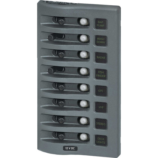 Blue Sea 4378 WeatherDeck Water Resistant Circuit Breaker Panel - 8 Position - Grey - Boat Gear USA