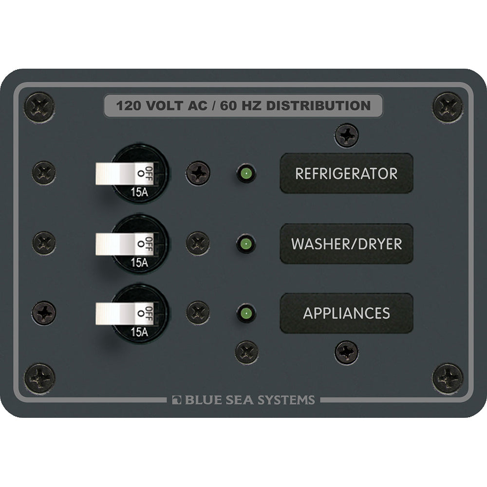 Blue Sea 8058 AC 3 Position Toggle Circuit Breaker Panel - White Switches - Boat Gear USA