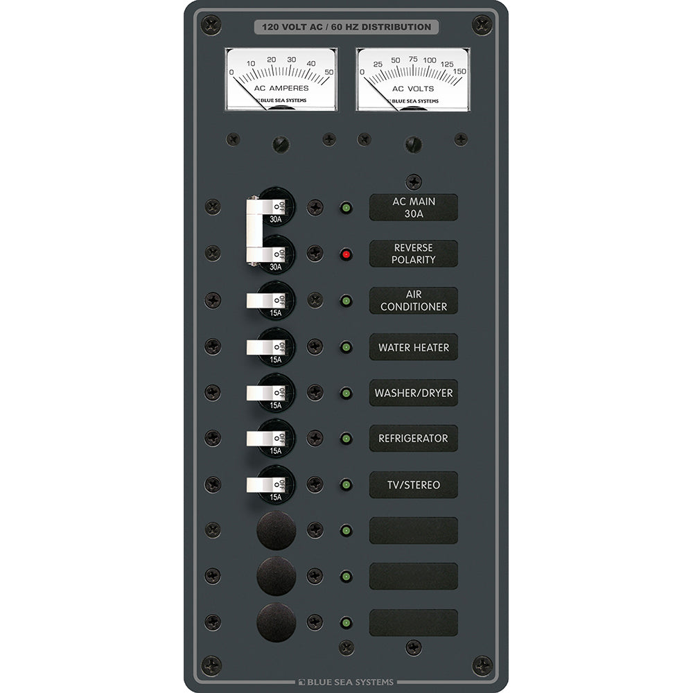 Blue Sea 8074 AC Main +8 Positions Toggle Circuit Breaker Panel - White Switches - Boat Gear USA