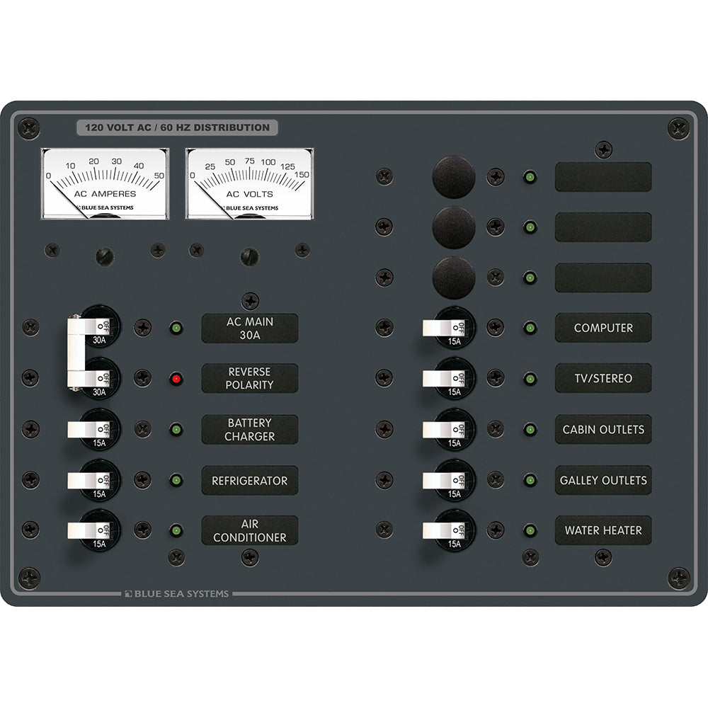 Blue Sea 8076 AC Main +11 Positions Toggle Circuit Breaker Panel - White Switches - Boat Gear USA