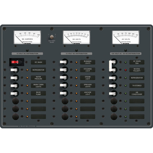 Blue Sea 8084 AC Main +6 Positions/DC Main +15 Positions Toggle Circuit Breaker Panel - White Switches - Boat Gear USA