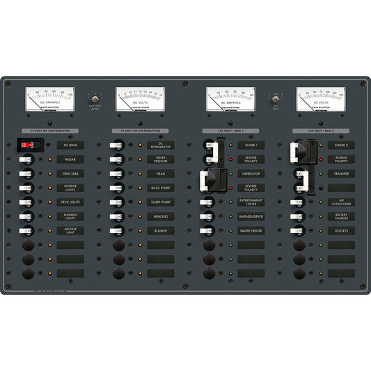 Blue Sea 8086 AC 3 Sources +12 Positions/DC Main +19 Position Toggle Circuit Breaker Panel - White Switches - Boat Gear USA