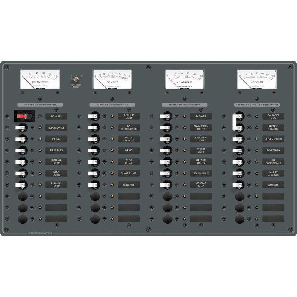 Blue Sea 8095 AC Main +8 Positions / DC Main +29 Positions Toggle Circuit Breaker Panel (White Switches) - Boat Gear USA