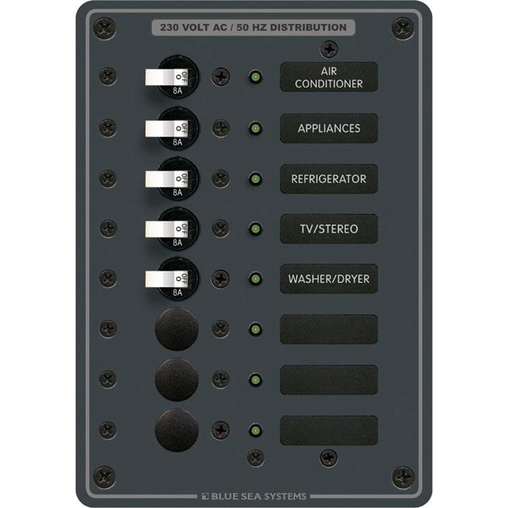 Blue Sea 8159 AC 8 Position 230v (European) Breaker Panel (White Switches) - Boat Gear USA