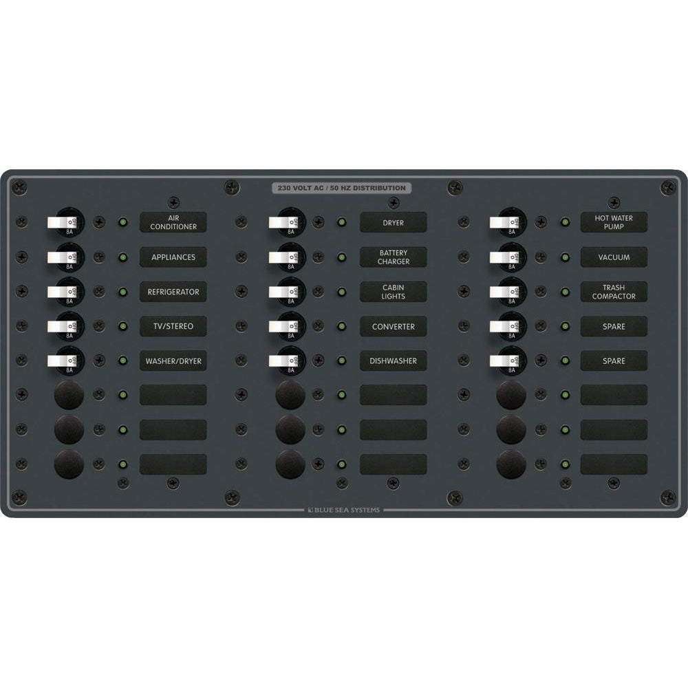 Blue Sea 8165 AV 24 Position 230v (European) Breaker Panel - White Switches - Boat Gear USA