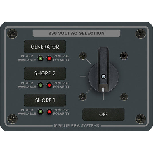 Blue Sea 8358 AC Rotary Switch Panel 30 Ampere 3 Positions + OFF, 2 Pole - Boat Gear USA