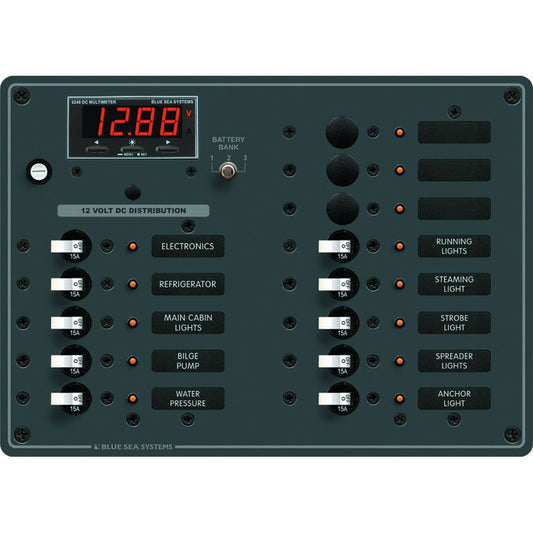 Blue Sea 8403 DC Panel 13 Position w/ Multimeter - Boat Gear USA