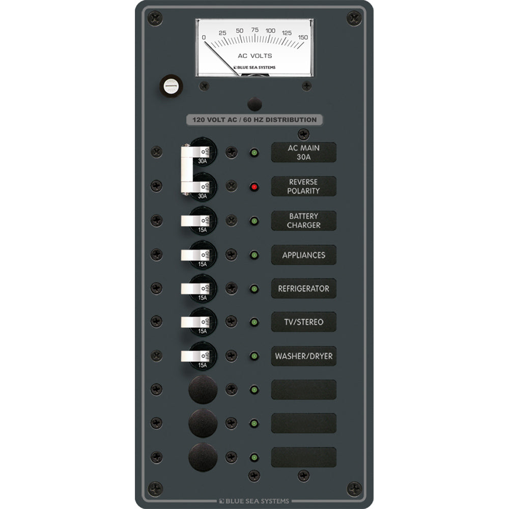 Blue Sea 8488 Breaker Panel - AC Main + 8 Positions - White - Boat Gear USA