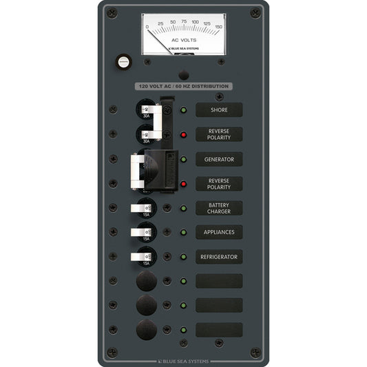 Blue Sea 8489 Breaker Panel - AC 2 Sources + 6 Positions - White - Boat Gear USA