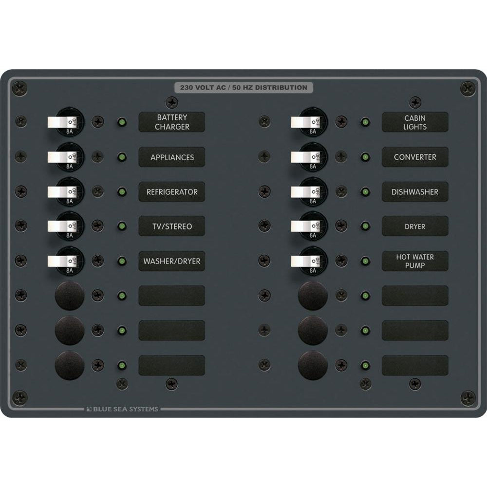 Blue Sea 8561 AC 16 Position 230v (European) Breaker Panel (White Switches) - Boat Gear USA