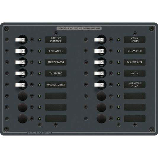 Blue Sea 8561 AC 16 Position 230v (European) Breaker Panel (White Switches) - Boat Gear USA