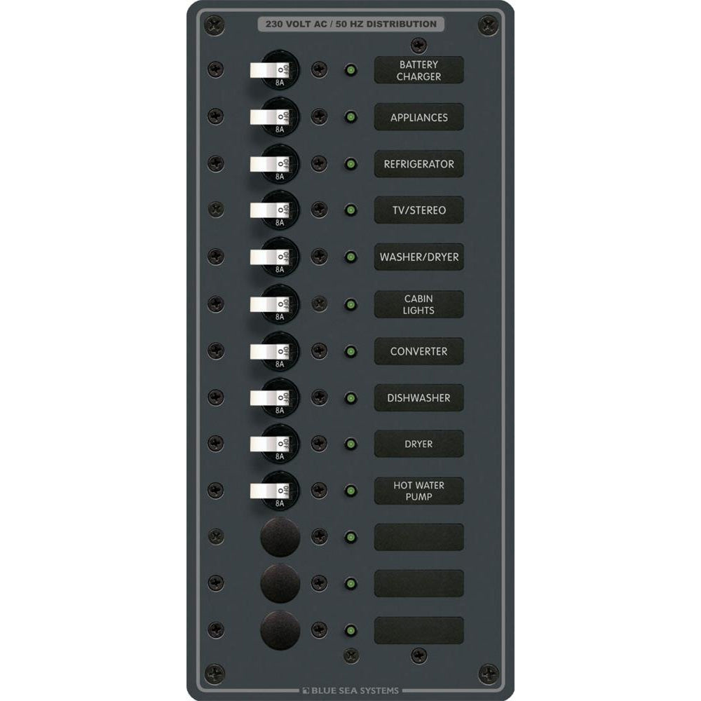 Blue Sea 8580 AC 13 Position 230v (European) Breaker Panel (White Switches) - Boat Gear USA