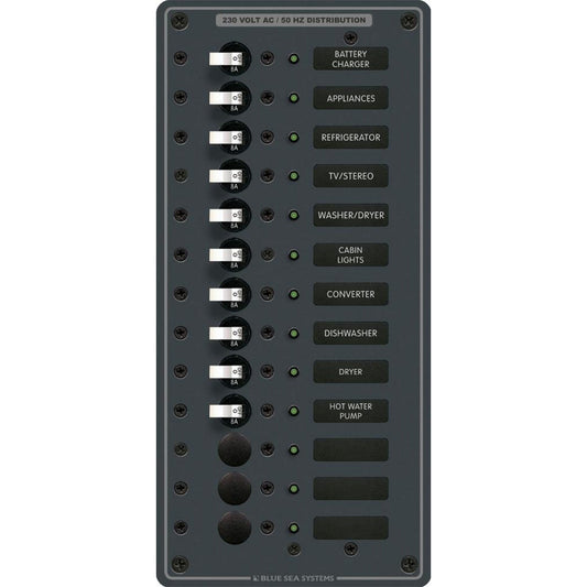 Blue Sea 8580 AC 13 Position 230v (European) Breaker Panel (White Switches) - Boat Gear USA