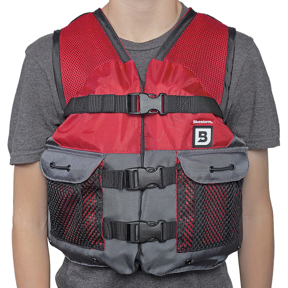 Bluestorm Sportsman Youth Mesh Fishing Life Jacket - Nitro Red - Boat Gear USA