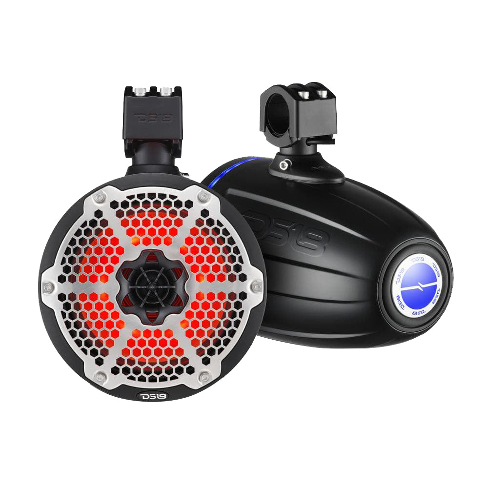 DS18 8" Neodymium Marine Towers w/Built-in Passive Radiator, 1" Driver & RGB LED Light - Black - Boat Gear USA