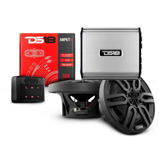 DS18 Golf Cart Package w/4" Black Speakers, Amplifier, Amp Kit & Bluetooth Remote - Boat Gear USA