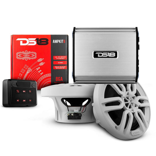 DS18 Golf Cart Package w/4" White Speakers, Amplifier, Amp Kit & Bluetooth Remote - Boat Gear USA